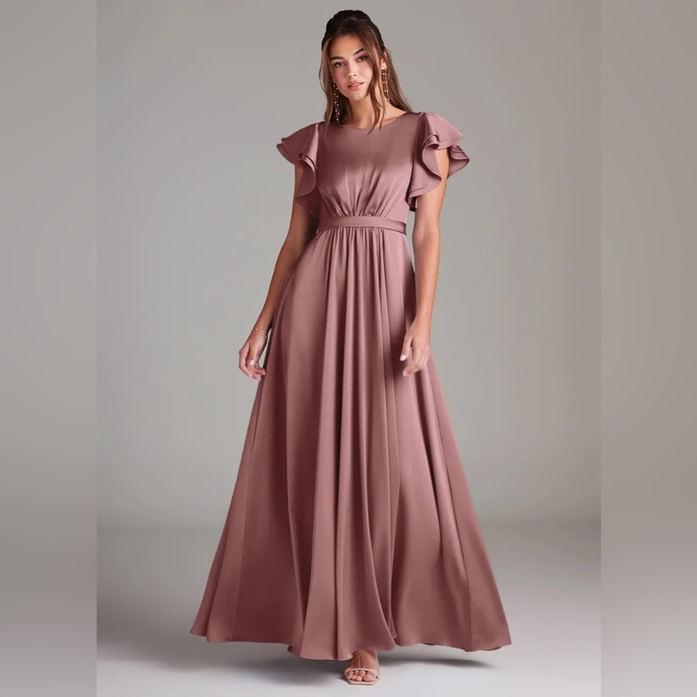 Azazie Daphne | A-Line Ruched Stretch Satin Floor-Length Dress Vintage Mauve